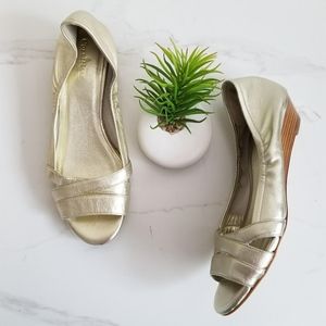 COLE HAAN Elly Gold Leather Flats Wedge Heels